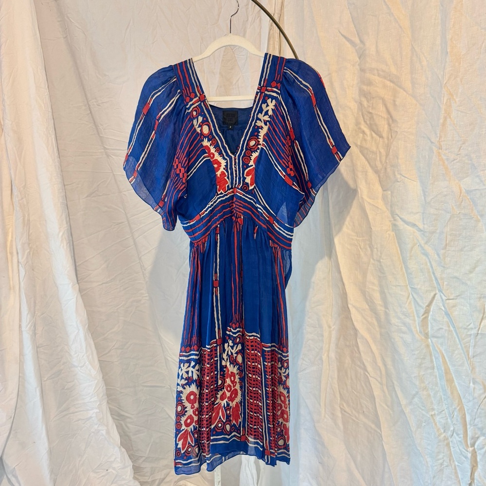 Anna Sui Blue and Red Silk Dress